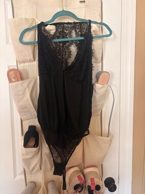 Free People Black Lace Bodysuit Chemise